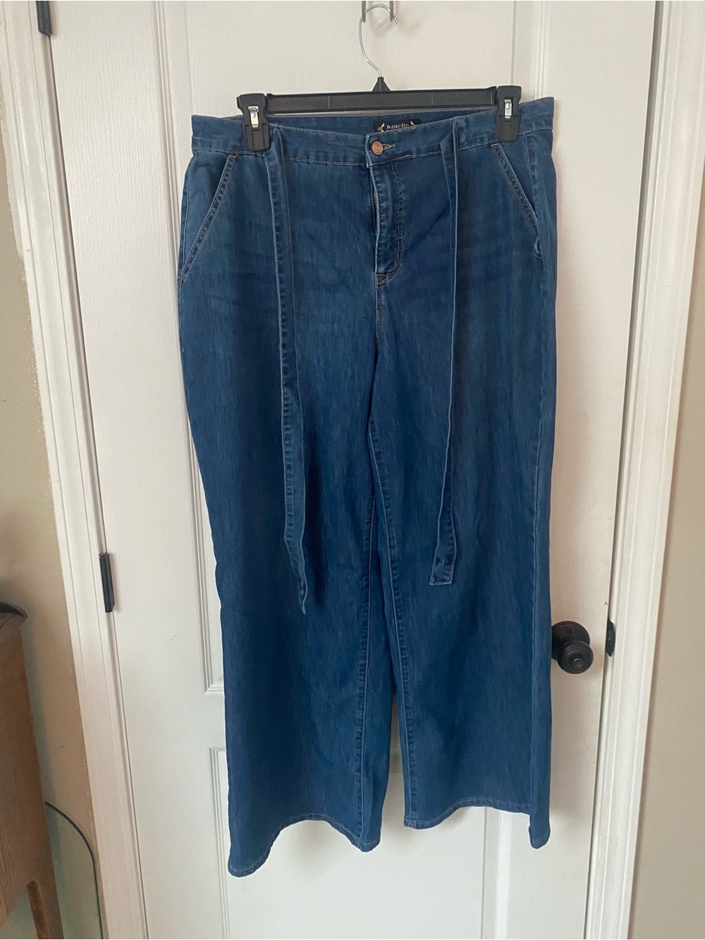 Nanette Lepore Dark Blue Wide-Leg Denim Jeans with Self Tie
